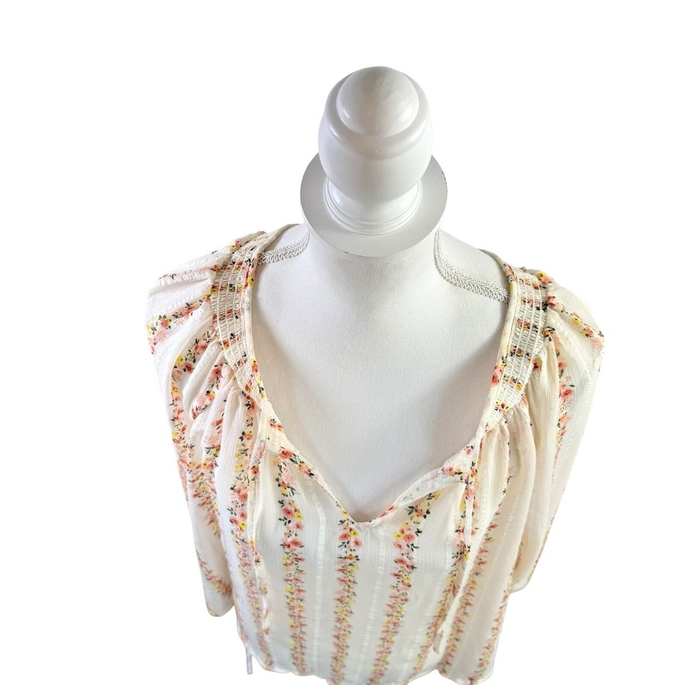 Torrid Cream and Pink Floral Chiffon Boho Raglan Sleeve Flowy Blouse‎ Size 1 - Picture 4 of 9